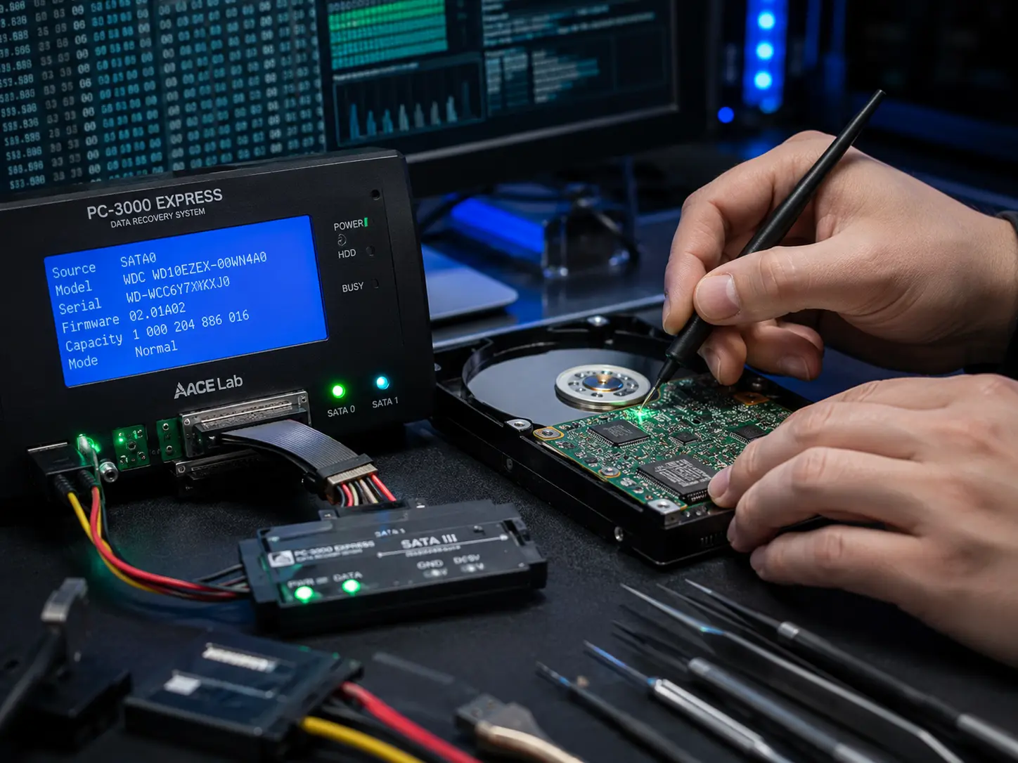 Proceso de recuperación de datos de disco duro dañado