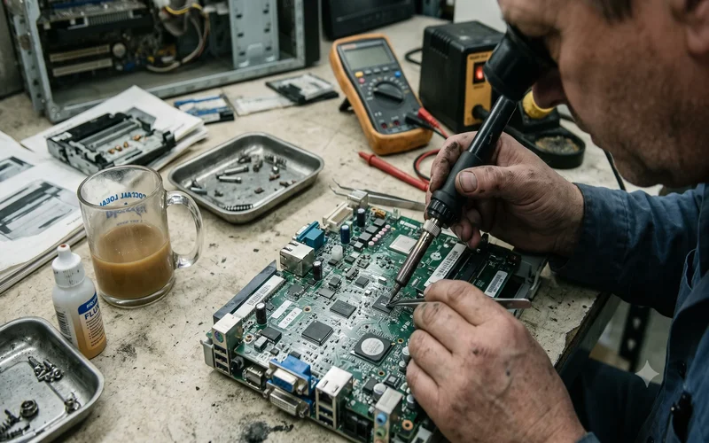 Técnico realizando mantenimiento preventivo y limpieza de cabezales de impresora Epson
