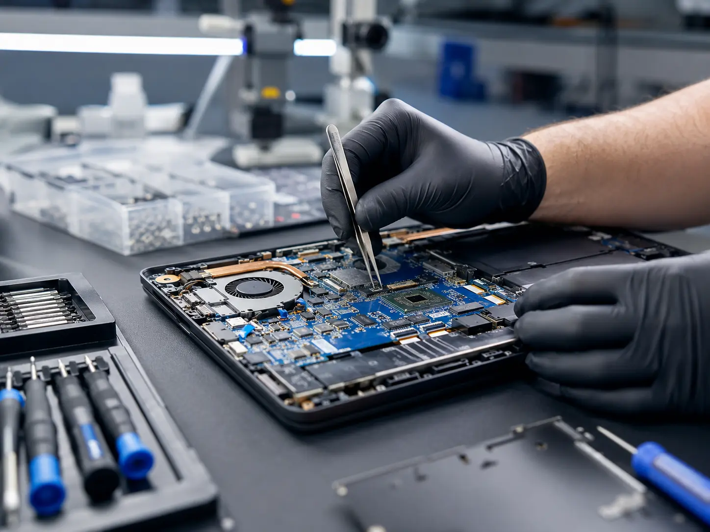 Técnico realizando mantenimiento de laptop en Samborondón
